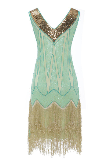 Paljetter Grønn Kort 1920-tallet Festkjole